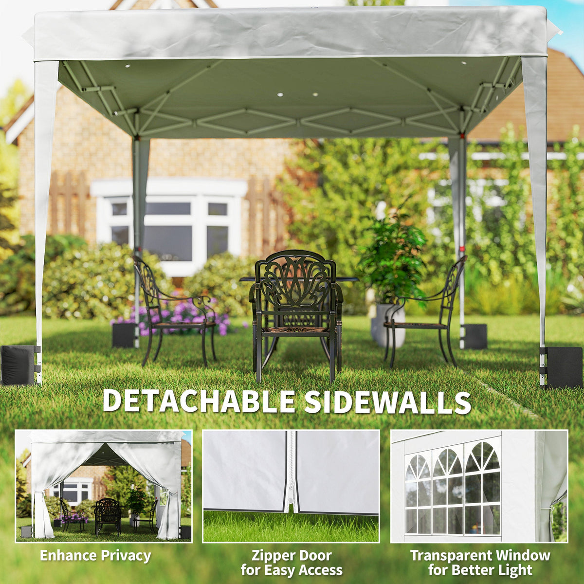 10' x 10' Pop Up Canopy Tent with Sidewalls, White — product view 7
