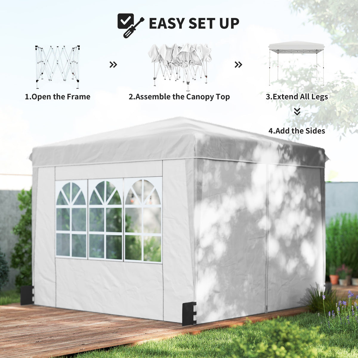 10' x 10' Pop Up Canopy Tent with Sidewalls, White — product view 6