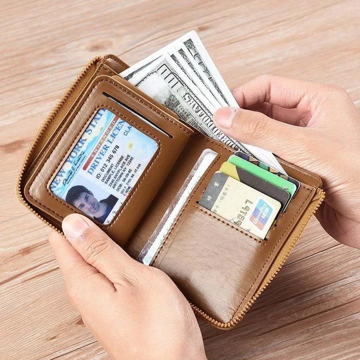 Men's RFID-Blocking Leather Wallet with Zipper Closure — product view 2