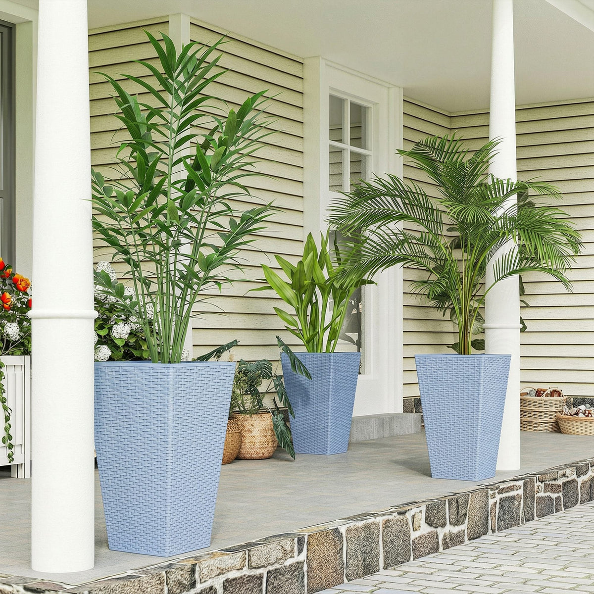 3 Piece 24" Tall Planters with Drainage Holes, Light Gray — product view 3