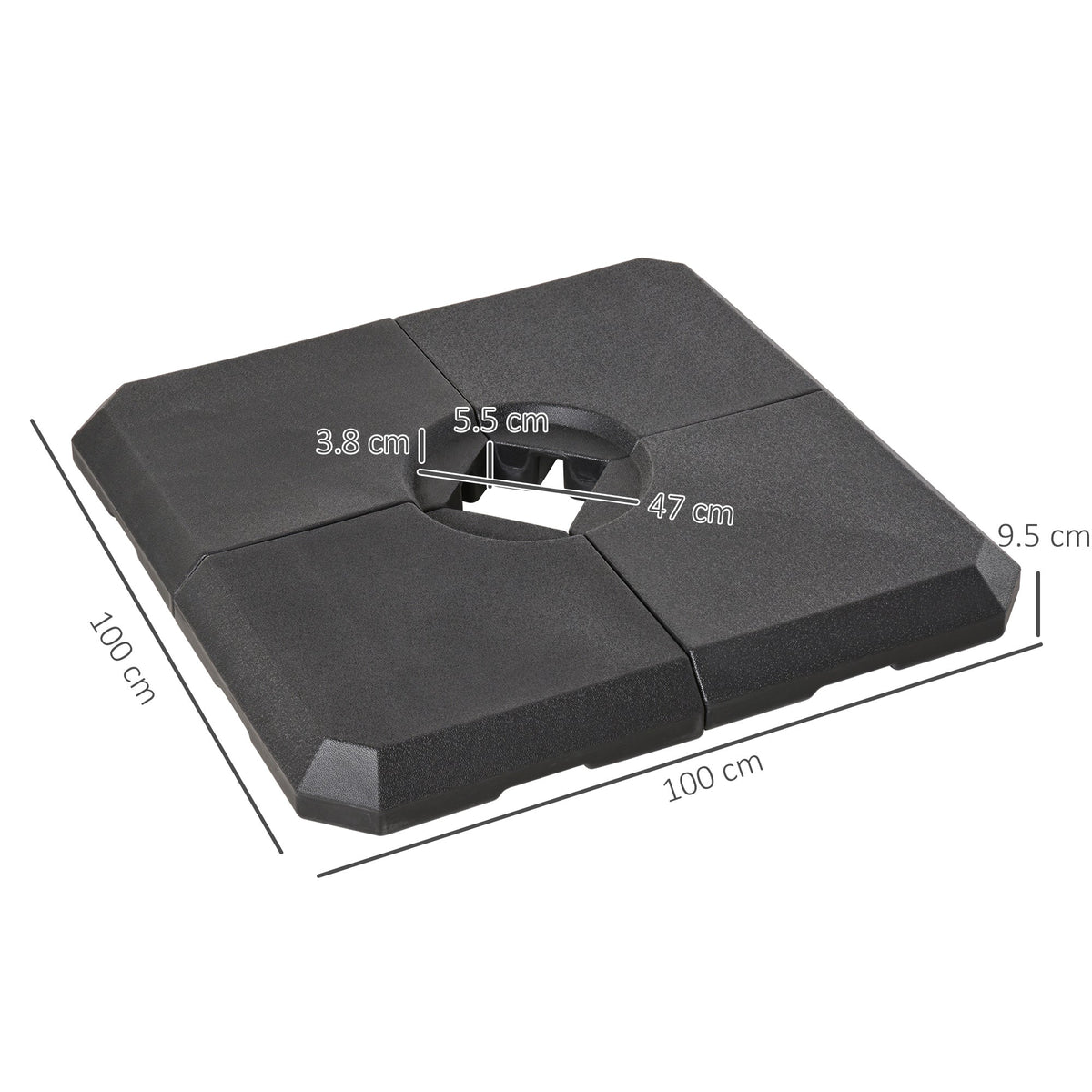 Set of 4 Parasol Base Stand Weights for Cantilever Parasols, Water and Sand Filled, Up to 120kg, Black — product view 5