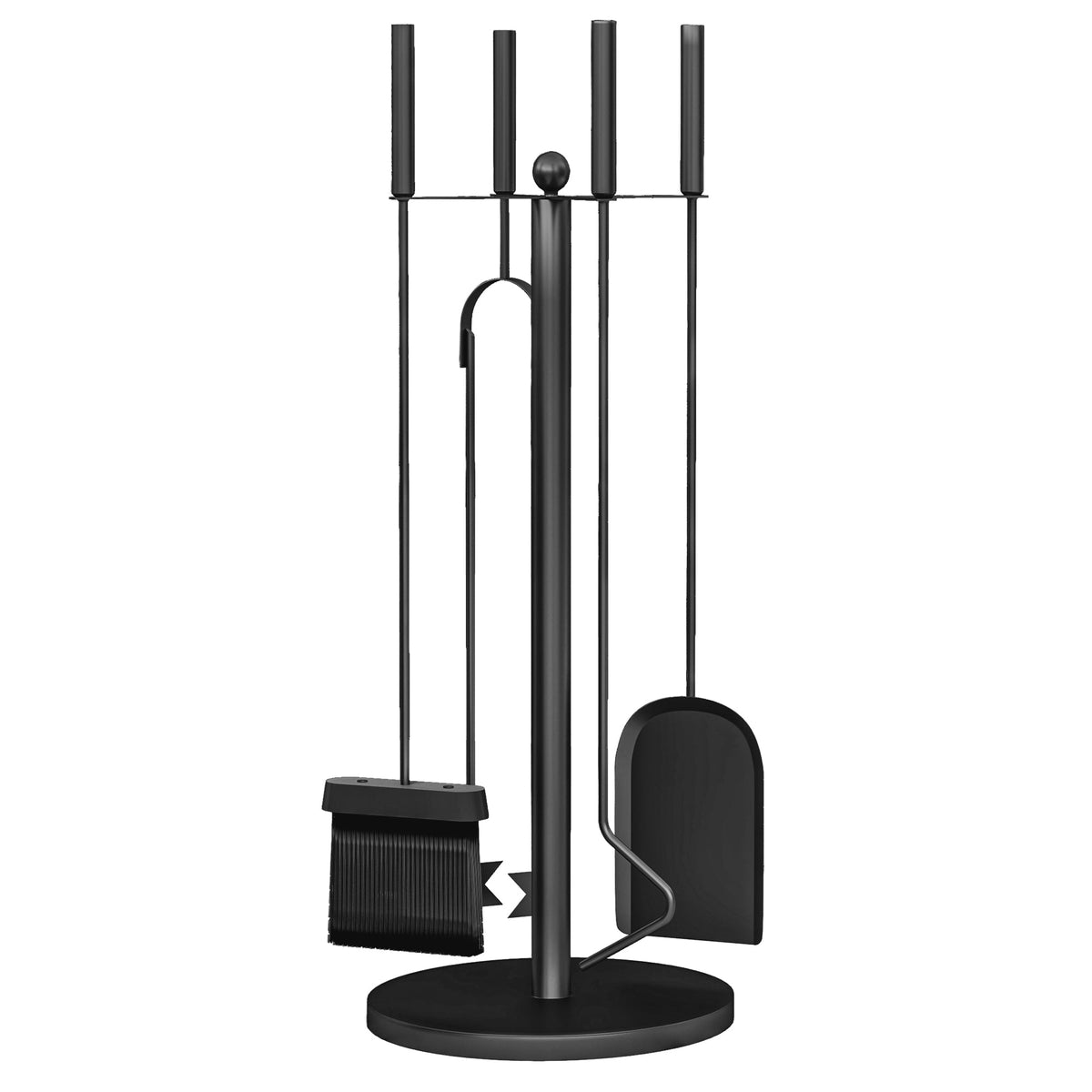5-Piece Metal Fireplace Tool Set with Stand, Brush, Shovel, Poker & Tongs, Black — product view 2