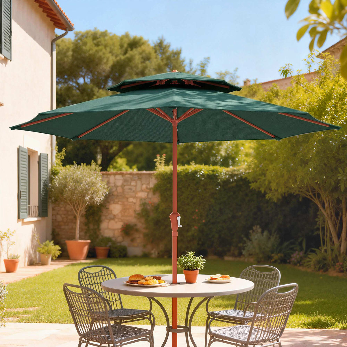 104'' x 104'' Patio Umbrella with Crank and Double Top, Green — product view 4