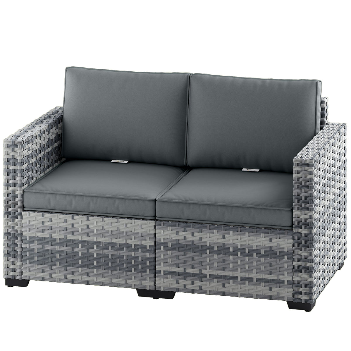 2 Seater Rattan Sofa with Deep Seat and Wide Armrests, Mixed Grey — product view 2
