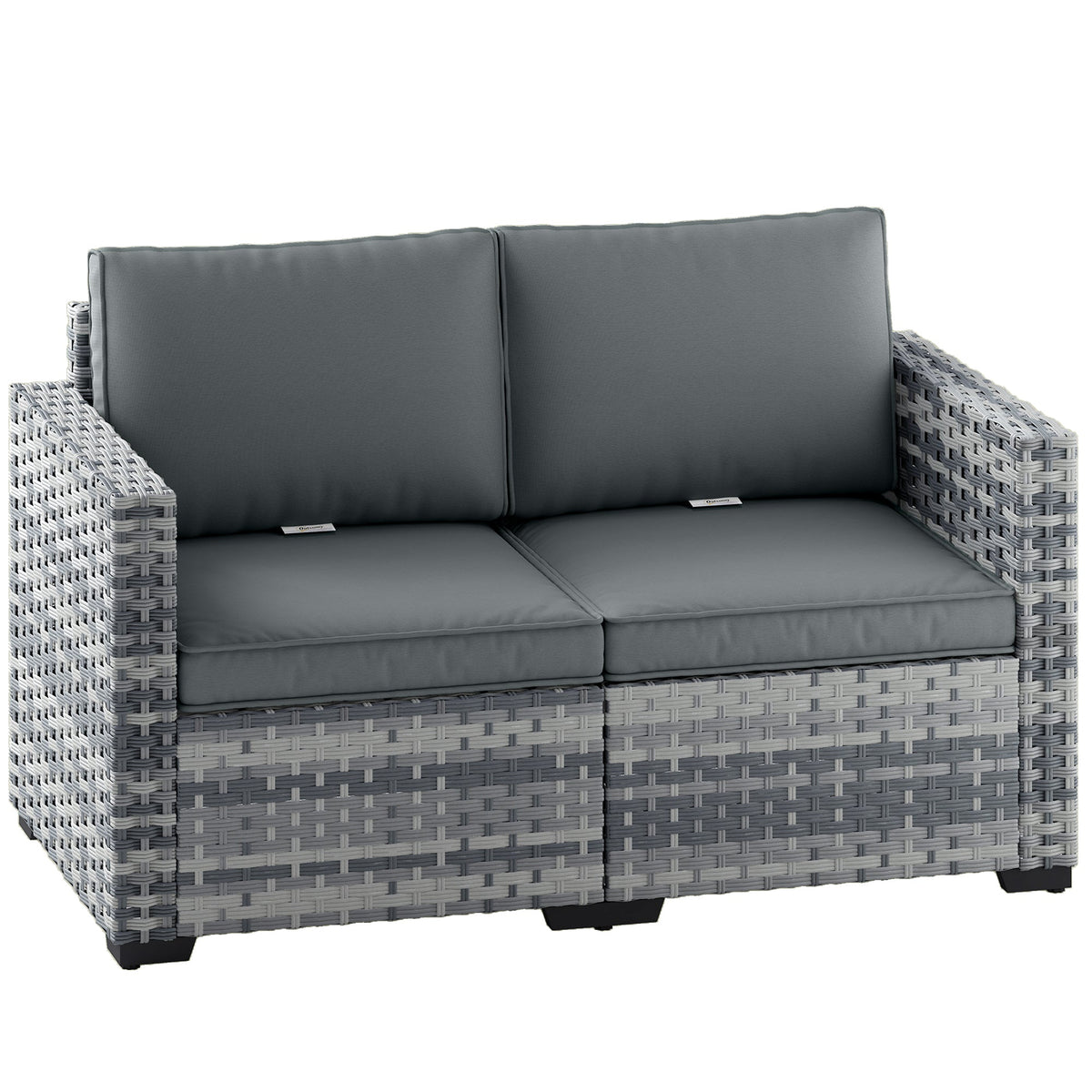 2 Seater Rattan Sofa with Deep Seat and Wide Armrests, Mixed Grey — product view 1