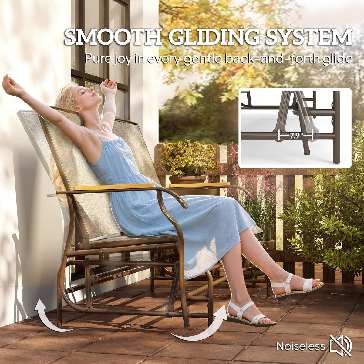 2-Person Outdoor Glider Bench with Table, Light Mixed Brown — product view 6