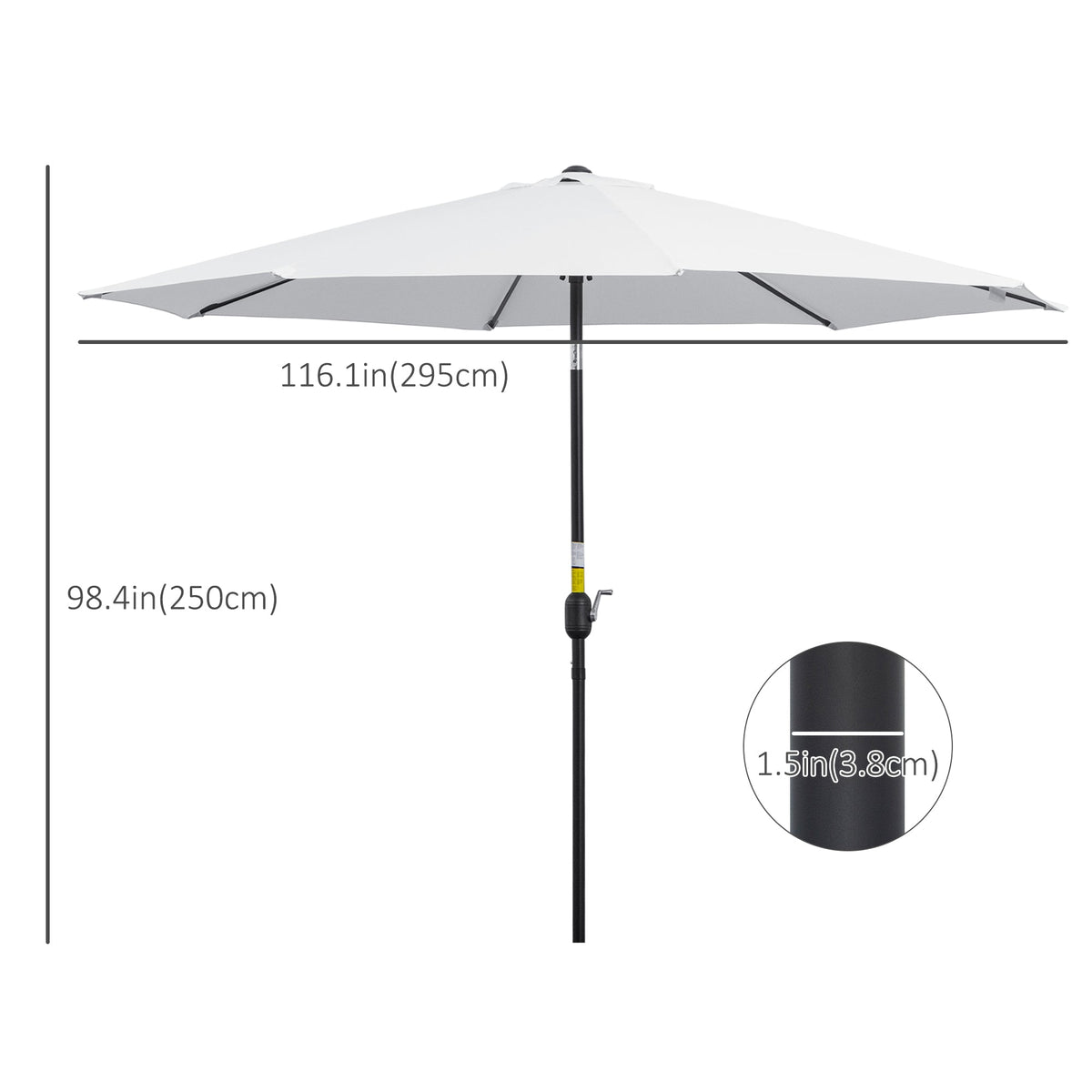 10' x 8' Round Market Umbrella with Crank and Tilt, White — product view 5