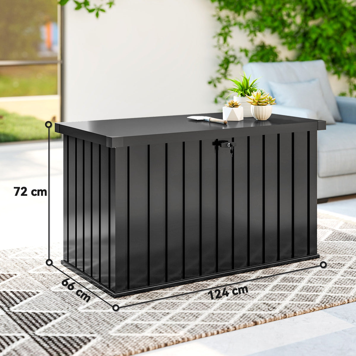400L Metal Garden Storage Box with Lockable Lid, 124 x 66 x 72 cm, Black — product view 5