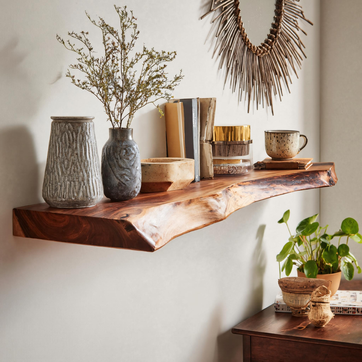 Live Edge Rustic Solid Wood Floating Shelf — product view 1
