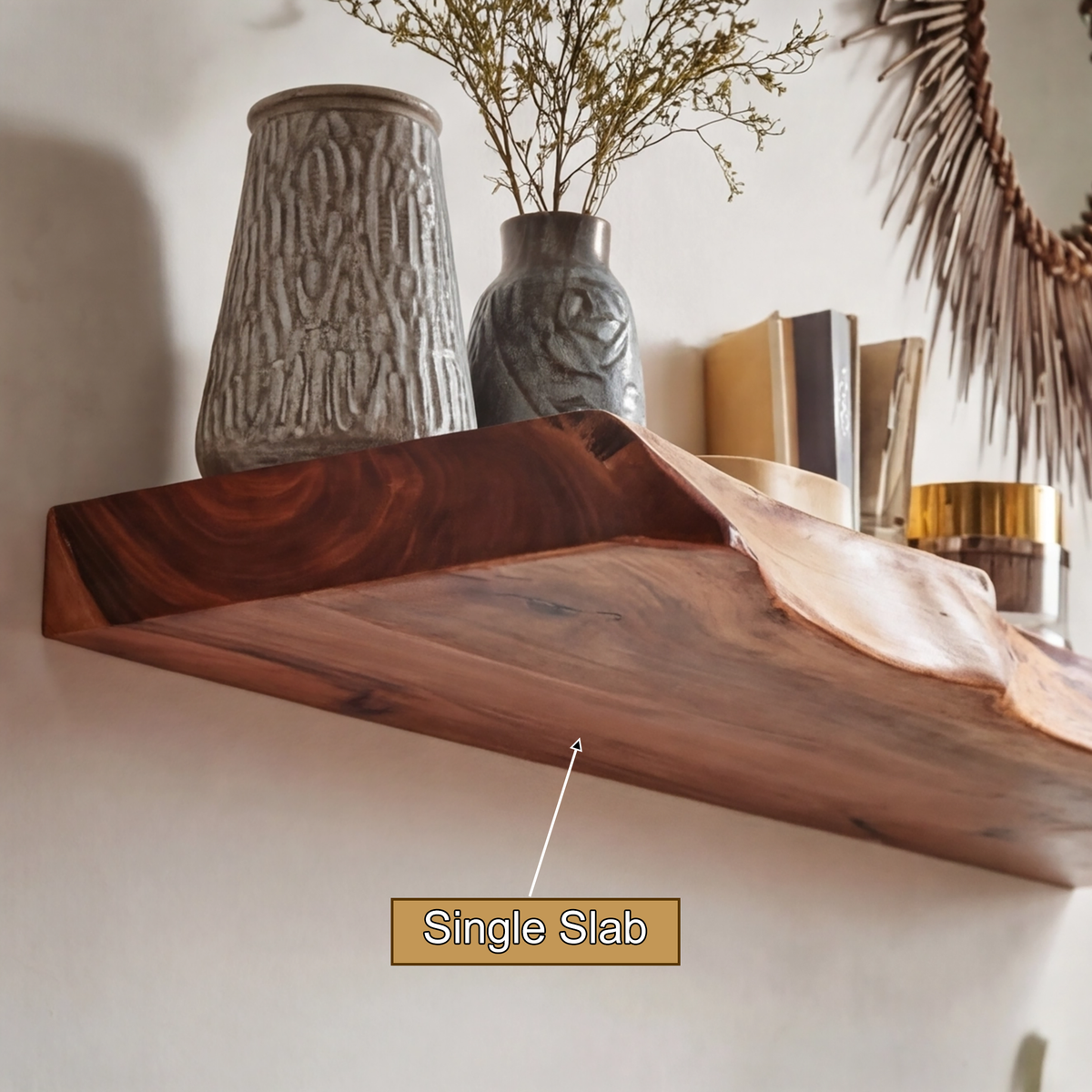 Live Edge Rustic Solid Wood Floating Shelf — product view 4