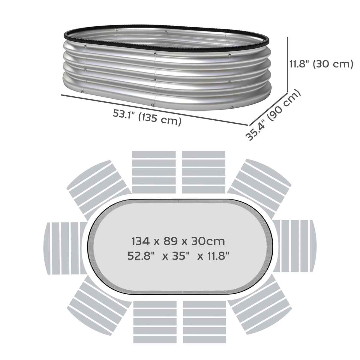 2pcs 4 x 3 x 1 ft Galvanized Raised Garden Beds, Silver — product view 5