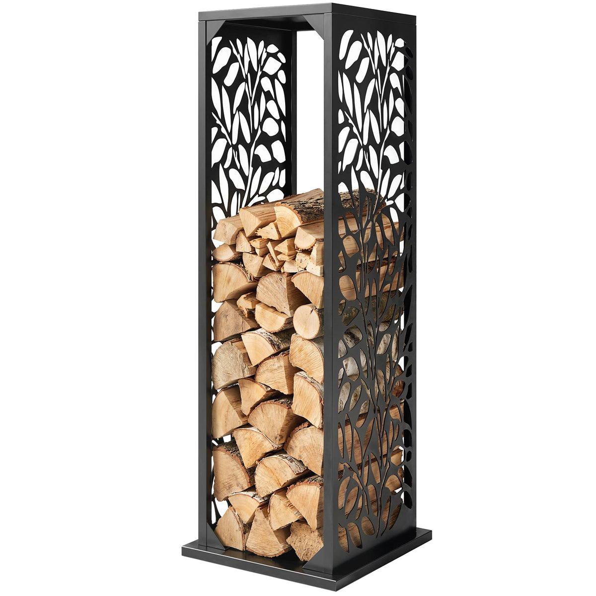 15 Inch Firewood Rack with Heavy-Duty Galvanized Steel Log Holder Featuring 4 Hooks & Adjustable Pads, Black — product view 2