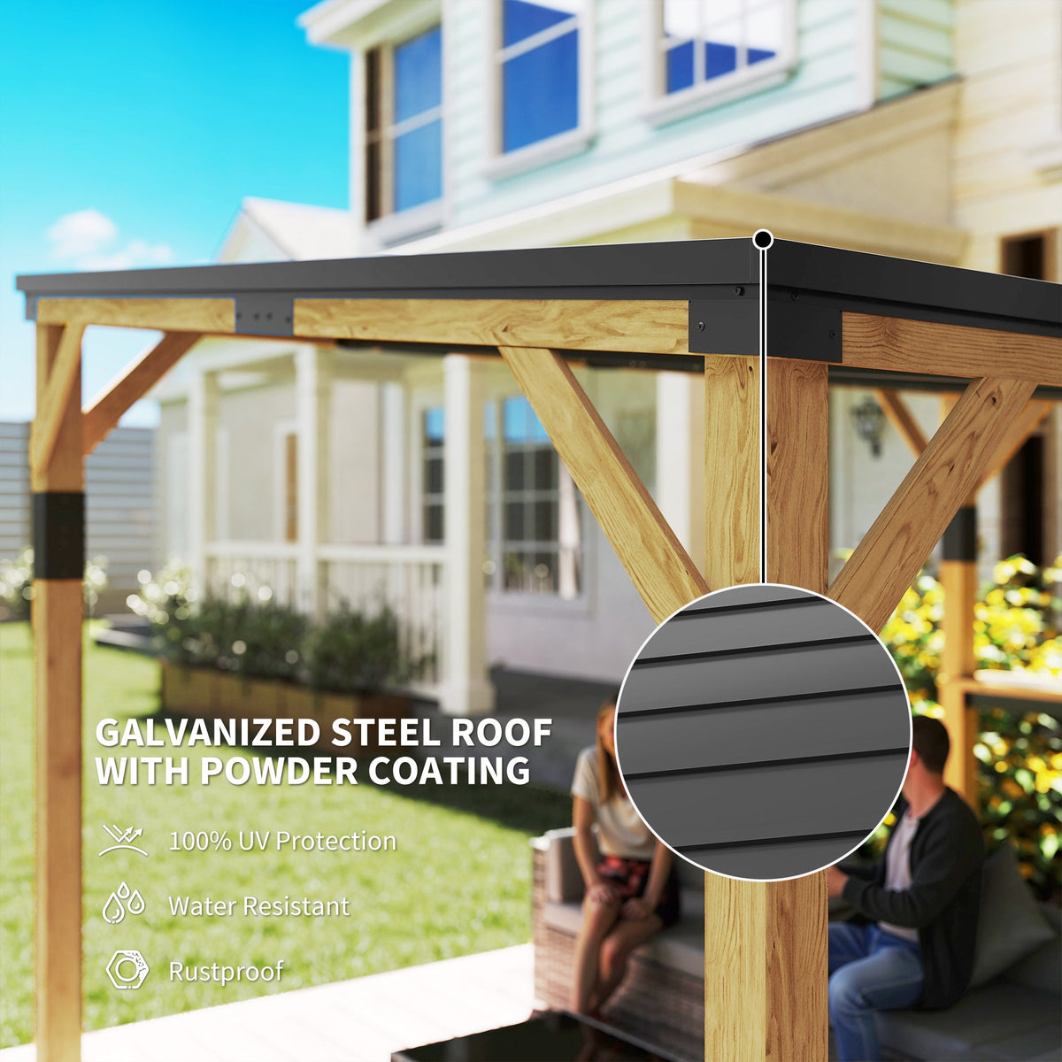 PerArbor 10' x 14' Wooden Lean-to Gazebo with Galvanized Steel Sloped Roof and Bar Shelf — product view 6