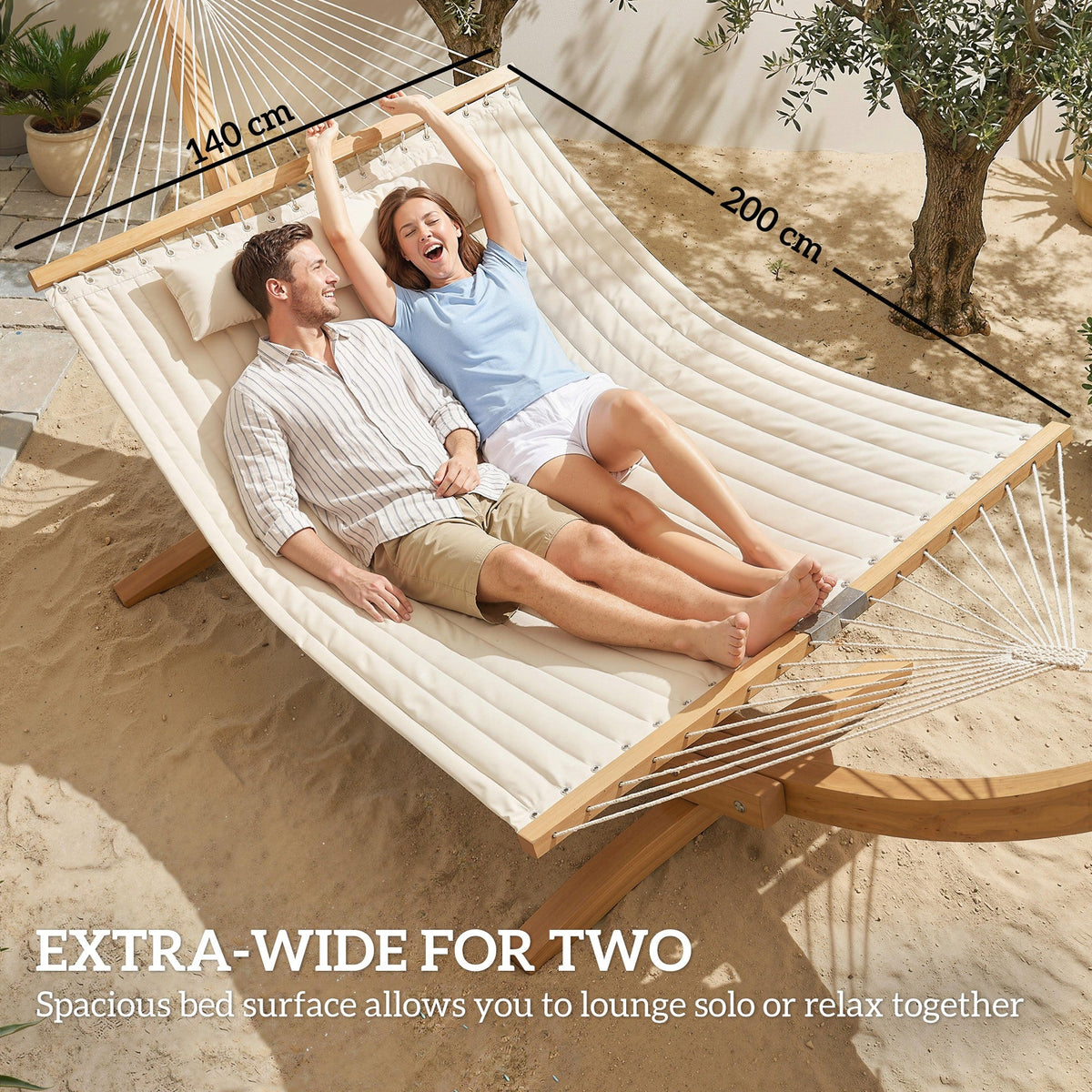 200 x 140 cm Double Hammock with Pillow and Pad, Cream White — product view 7