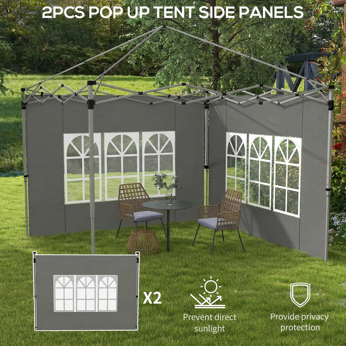 2 Pack Gazebo Side Panels with Window for 3 x 3 m Pop Up Gazebo, Dark Grey — product view 6