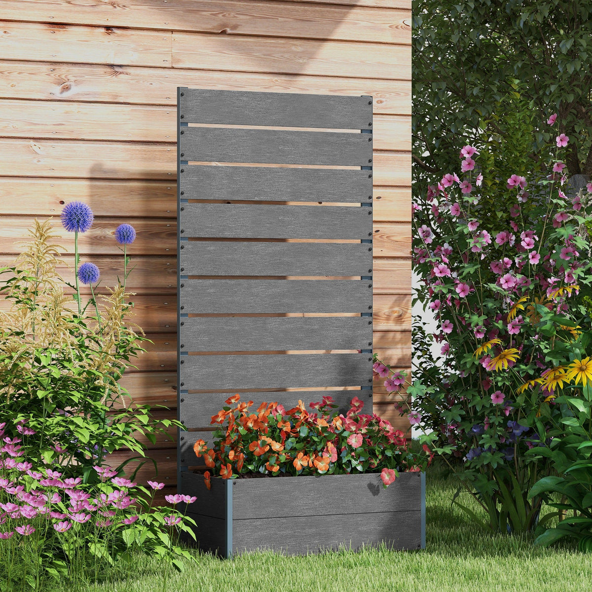 28" x 15" x 59" Raised Garden Bed with Trellis, Dark Grey — product view 3