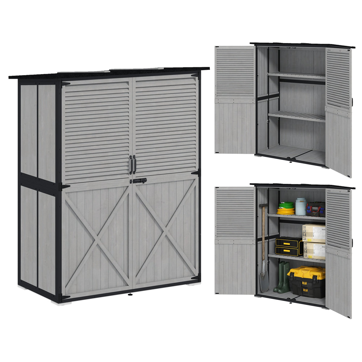 Wood Outdoor Storage Cabinet with Lock and Shelves, Gray — product view 1