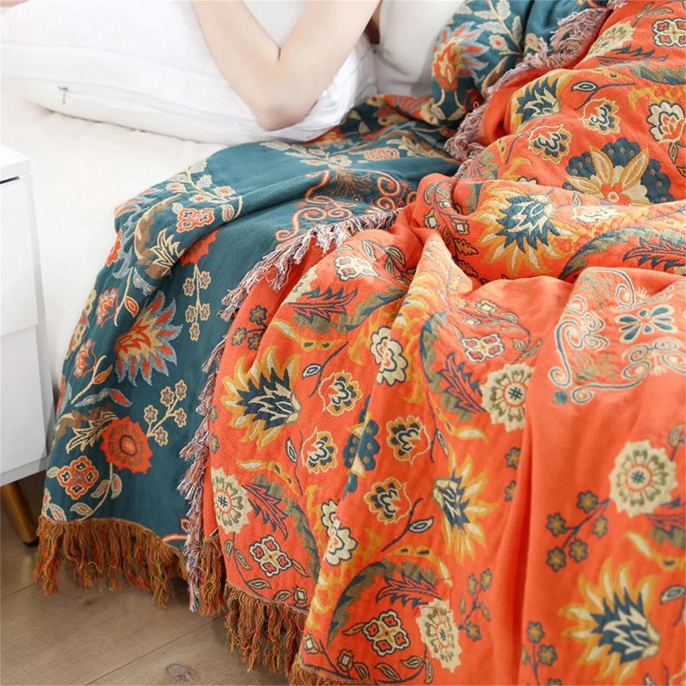LoungeYard | Reversible blanket in Marigold design for cozy warmth — product view 2