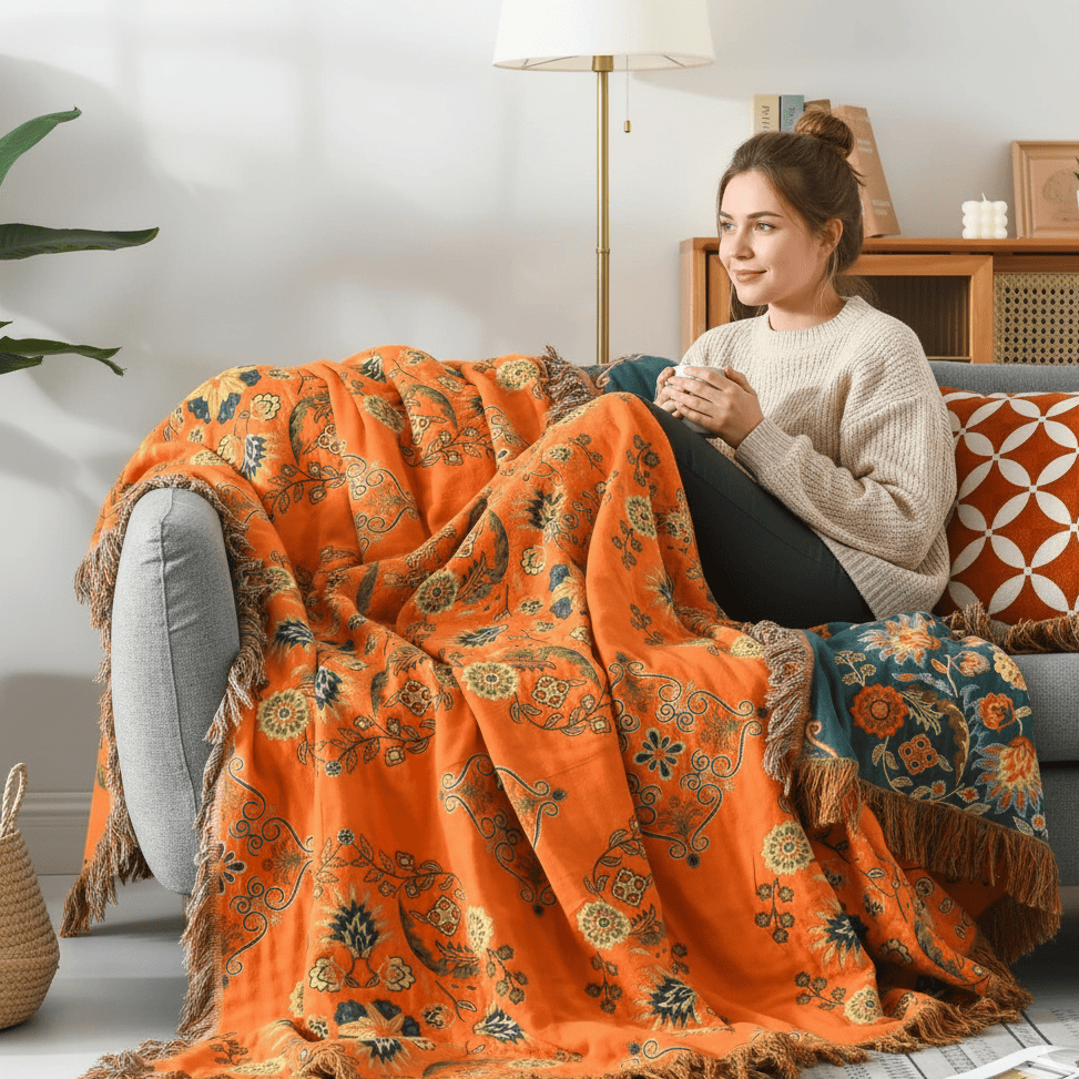LoungeYard | Reversible blanket in Marigold design for cozy warmth — product view 6