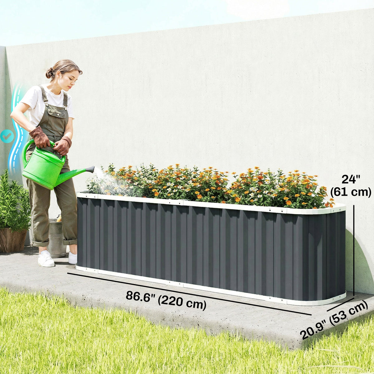 7' x 2' x 2' Galvanized Raised Garden Bed with Gloves, Dark Grey — product view 5