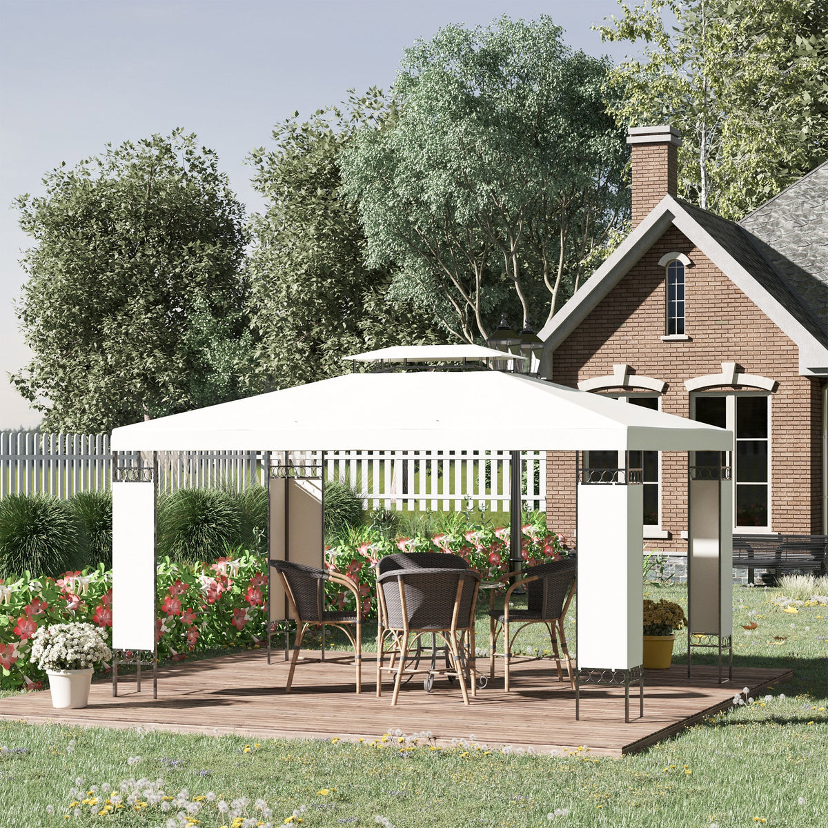 10' x 13' Outdoor Gazebo with Double Roof and Screen Panels, White — product view 4