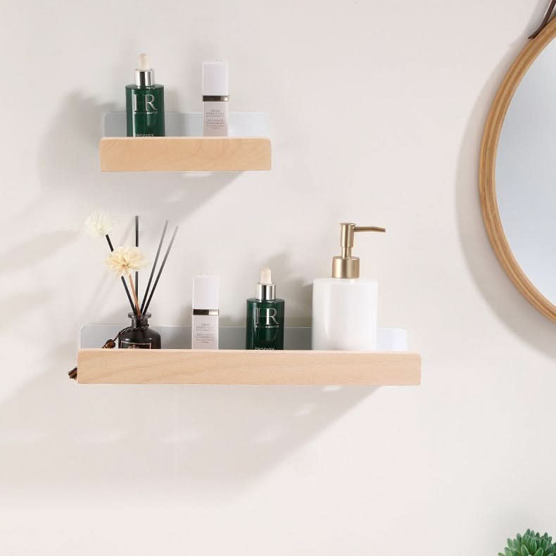 LoungeYard | Woodify Towel Rack – No-Drill Wall-Mounted Shower Shelf with Wooden Accents — product view 1