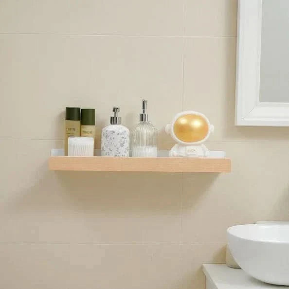 LoungeYard | Woodify Towel Rack – No-Drill Wall-Mounted Shower Shelf with Wooden Accents — product view 4