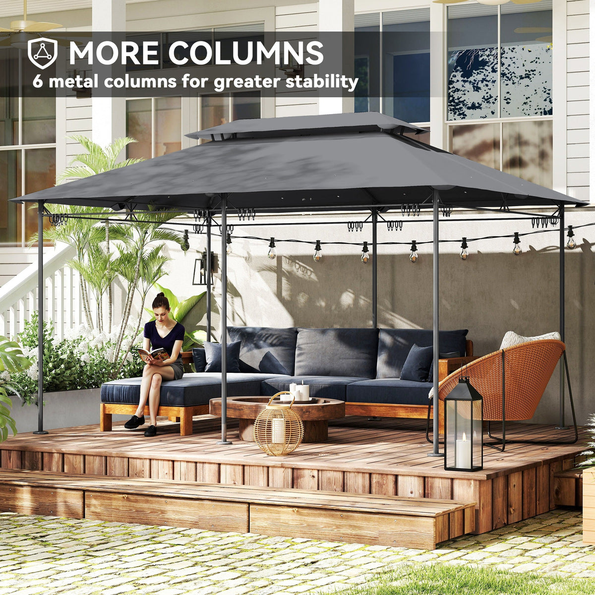 10' x 13' Patio Gazebo with Double Roof and Curtains, Grey — product view 7