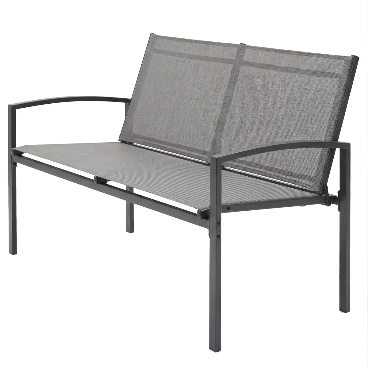 2 Seater Metal Garden Bench with Texteline Seat, Grey — product view 2