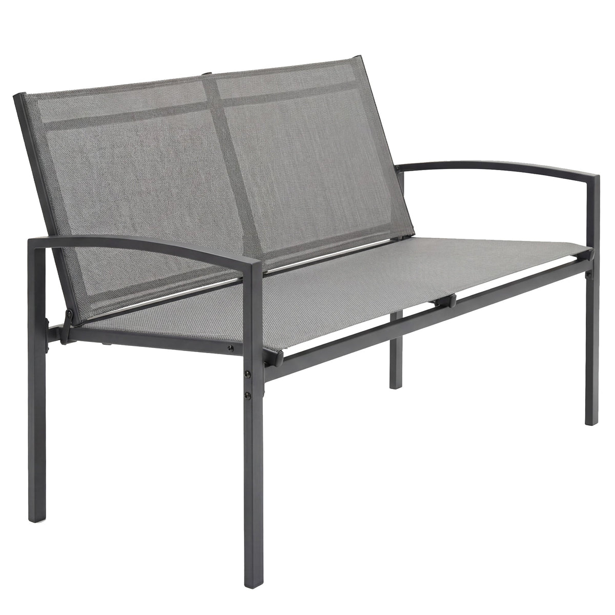 2 Seater Metal Garden Bench with Texteline Seat, Grey — product view 1