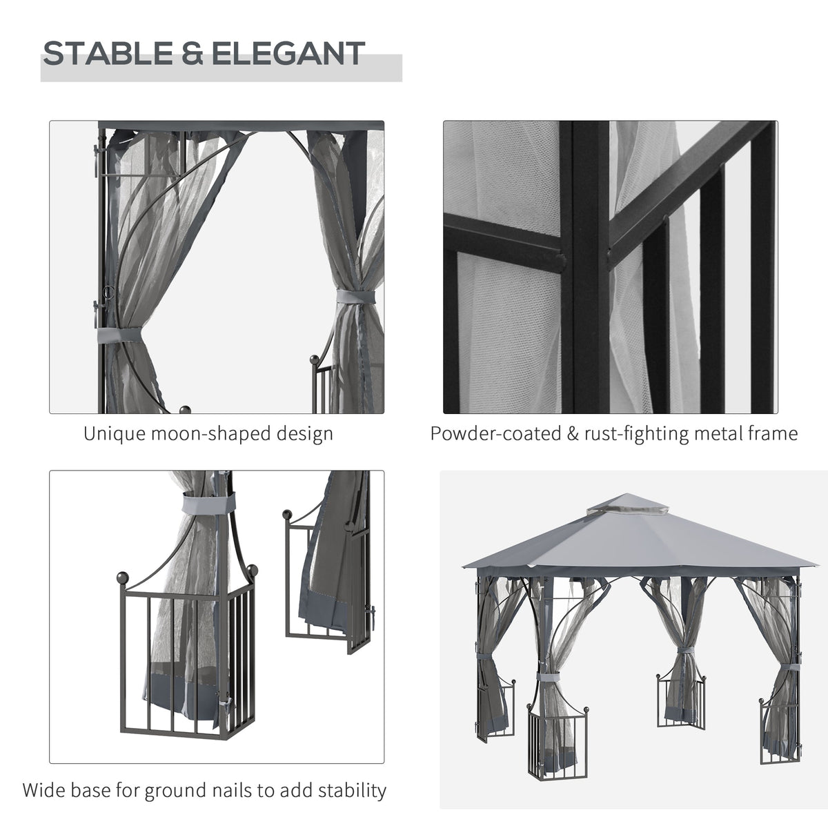 3 x 3m Garden Gazebo with Double Tier Roof & Netting, Light Grey — product view 7