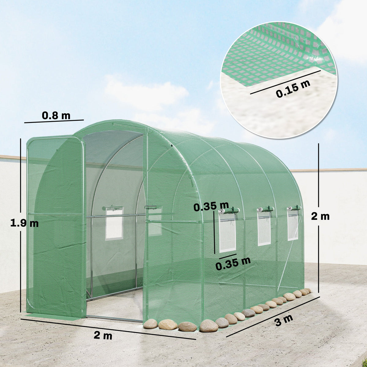 7' x 10' Walk-in Polytunnel Greenhouse with Hinged Door & 6 Mesh Windows — product view 5