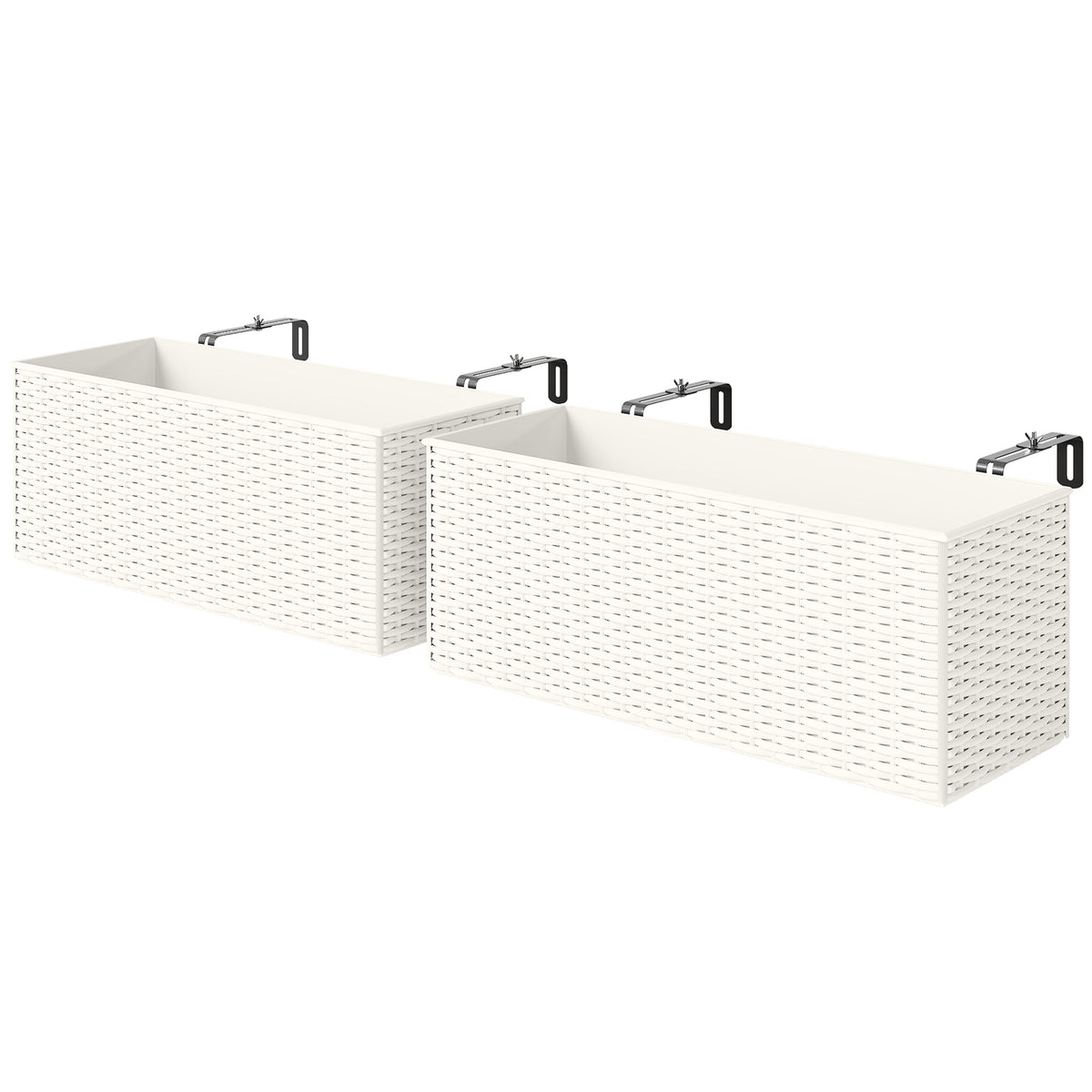 2 Pack 20" Railing Planter Boxes with Hooks and Drainage, White — product view 2