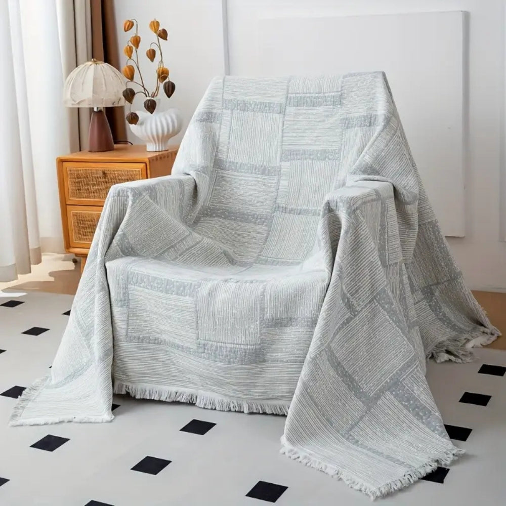 LoungeYard | Mixed Tone Geometric Cotton Blanket — product view 3