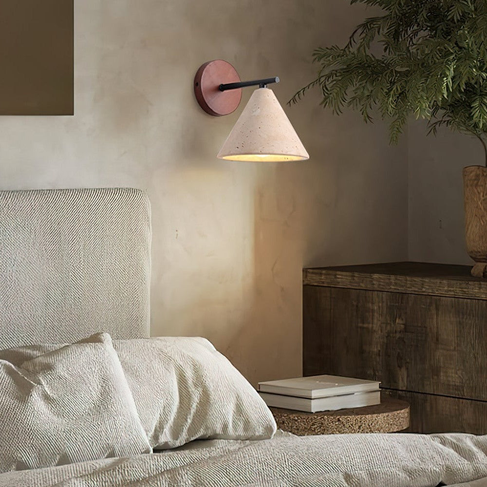 Tapered Travertine Cone Wall Sconce, Dimmable — product view 4