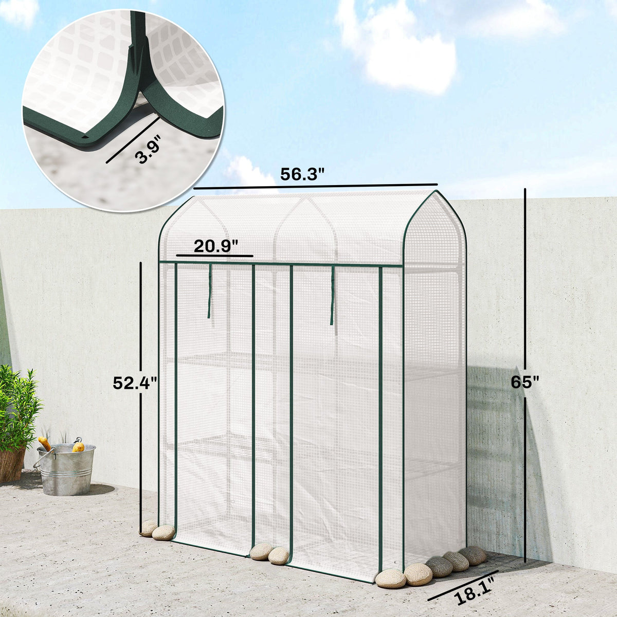 3-Tier Mini Greenhouse, 56.3" x 18.1" x 65", White — product view 5