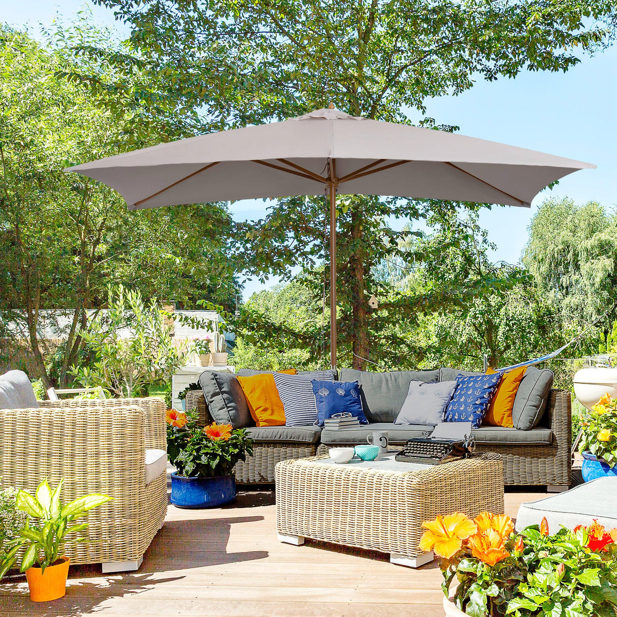 7' x 10' Wooden Patio Umbrella with Top Vent, Grey — product view 4
