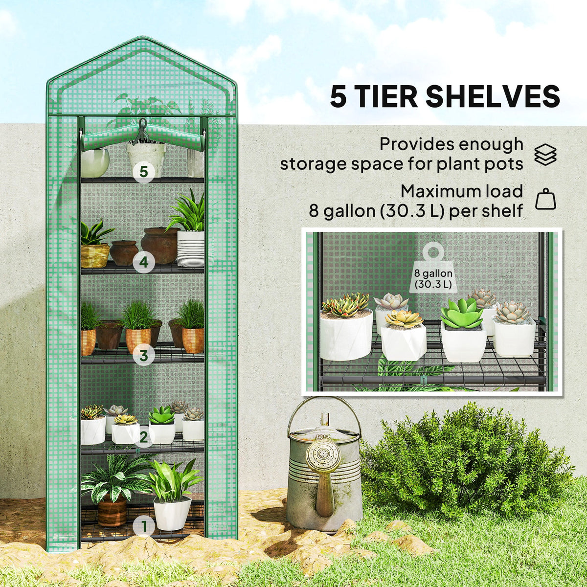 5 Tier Mini Greenhouse with Shelf Clips, 27.25" x 19.25" x 76", Green — product view 7