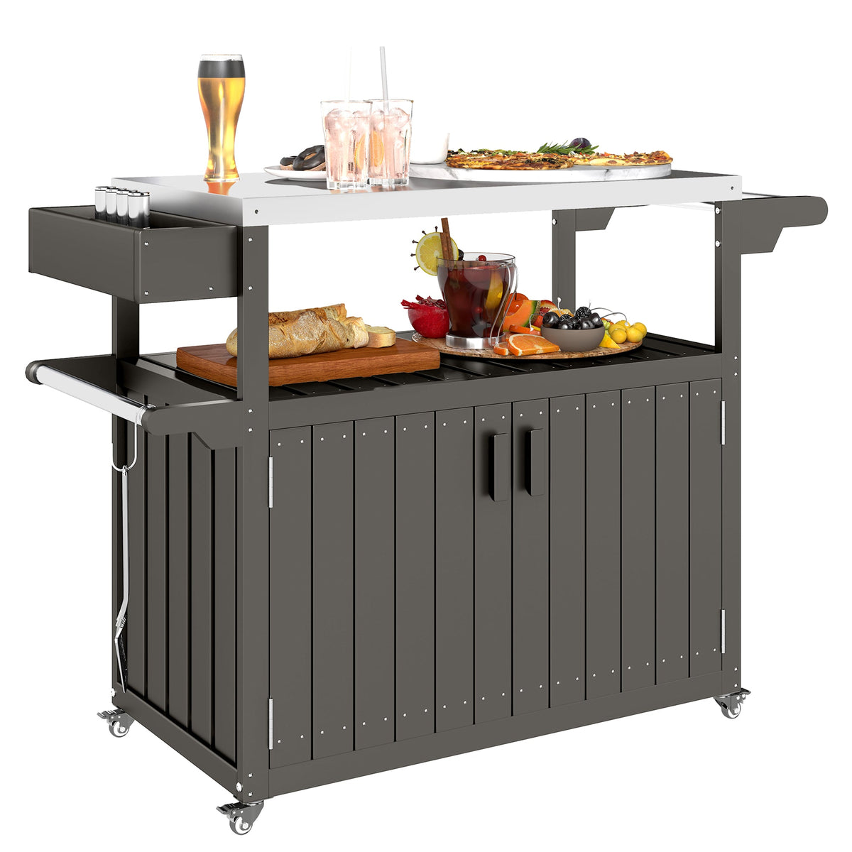 Outdoor Bar Cart with Storage Cabinet, Dark Gray — product view 1