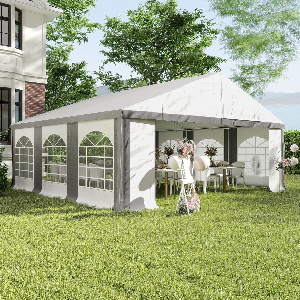 20' x 20' White & Gray Heavy-Duty Party Tent with Removable Walls, Double Doors — product view 4
