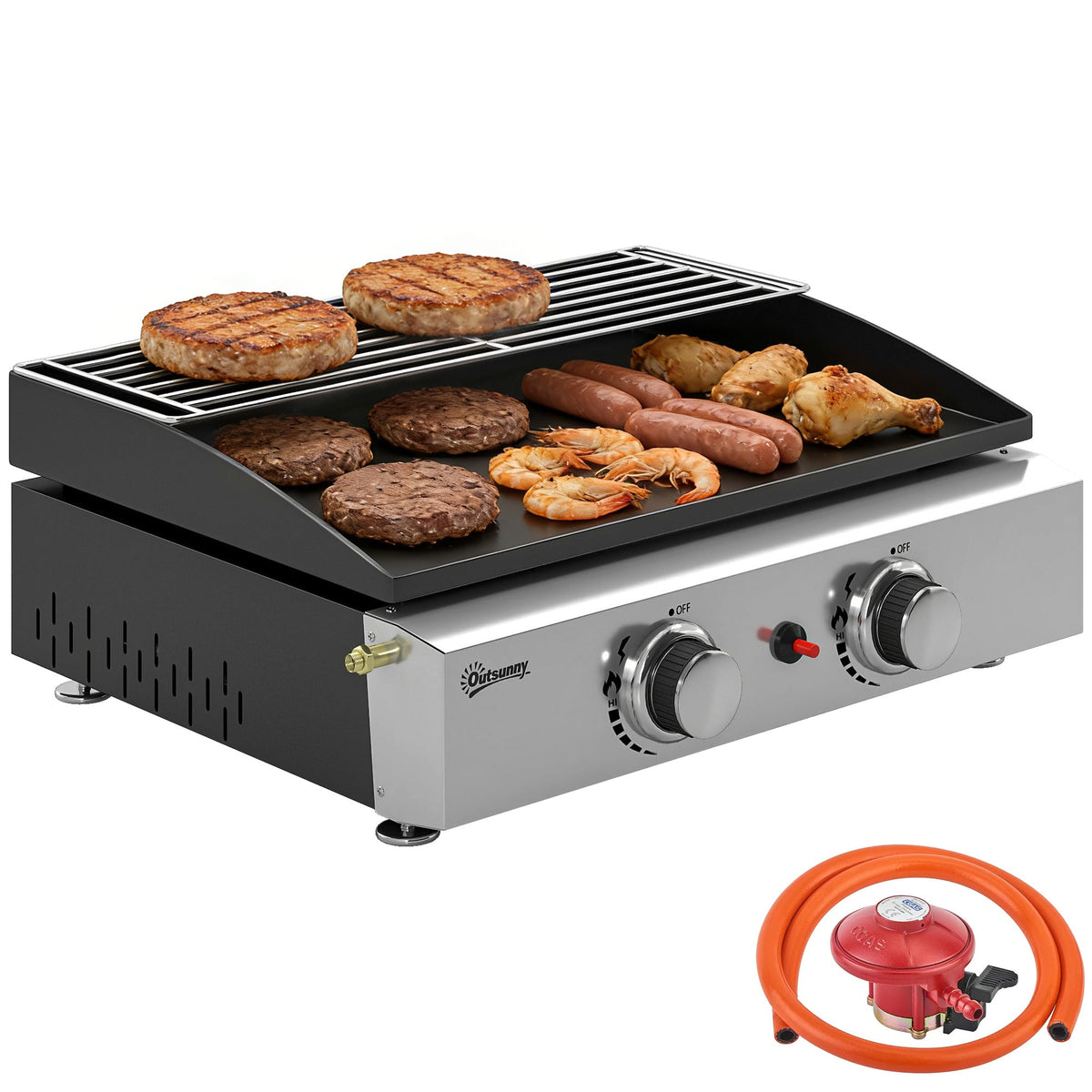 2 Burner Gas Plancha Grill with Warming Rack, 5 kW, Black — product view 1