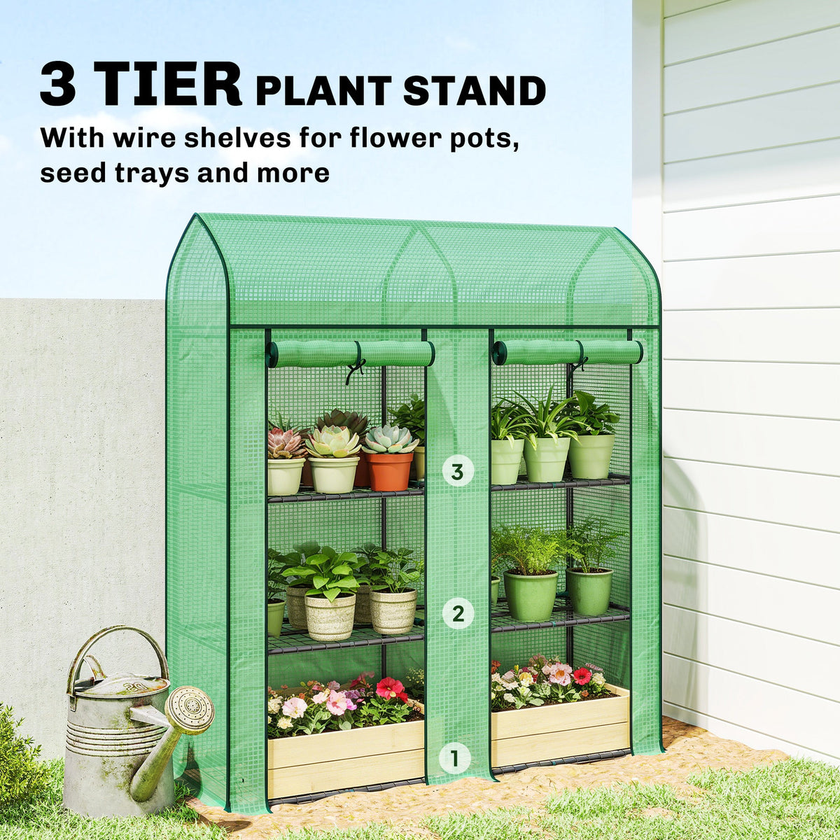 3-Tier Mini Greenhouse, 56.3" x 18.1" x 65", Green — product view 6