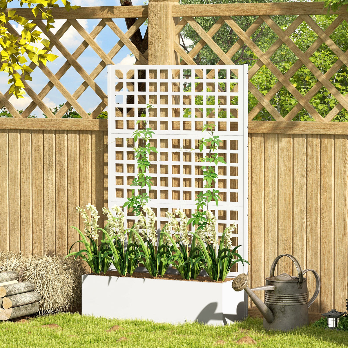 43" x 16" x 70" Raised Garden Bed with Trellis and Privacy Screen, White — product view 4