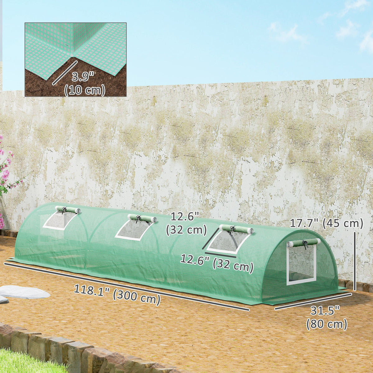 10' x 3' x 2' Portable Mini Greenhouse with 5 Mesh Windows, Green — product view 5