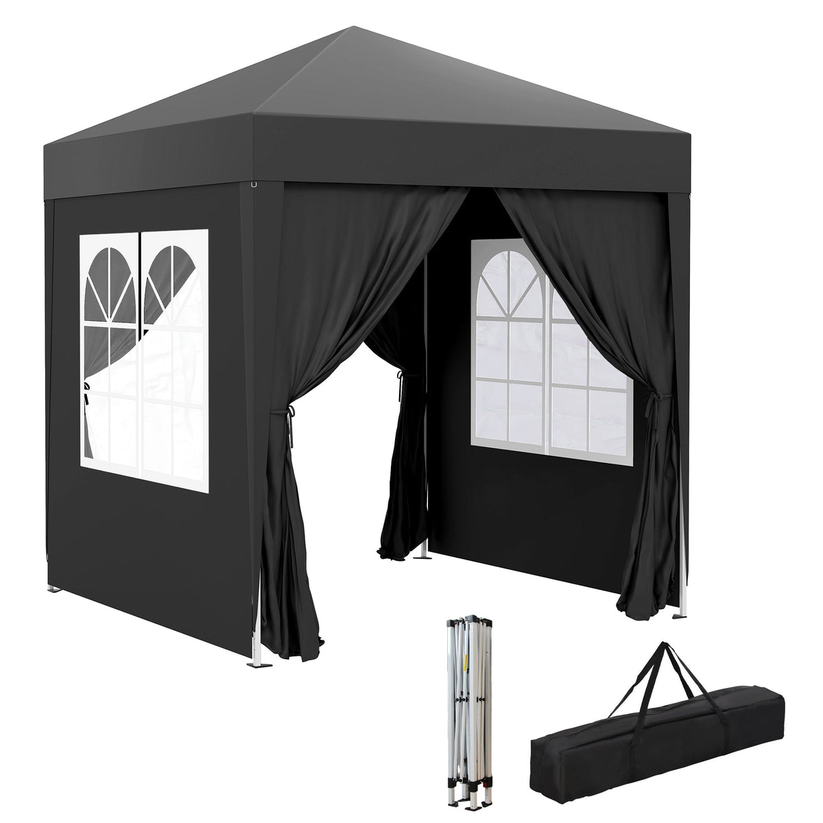 6.6' x 6.6' Pop-Up Canopy Tent with Sidewalls and Carry Bag, Black — product view 1