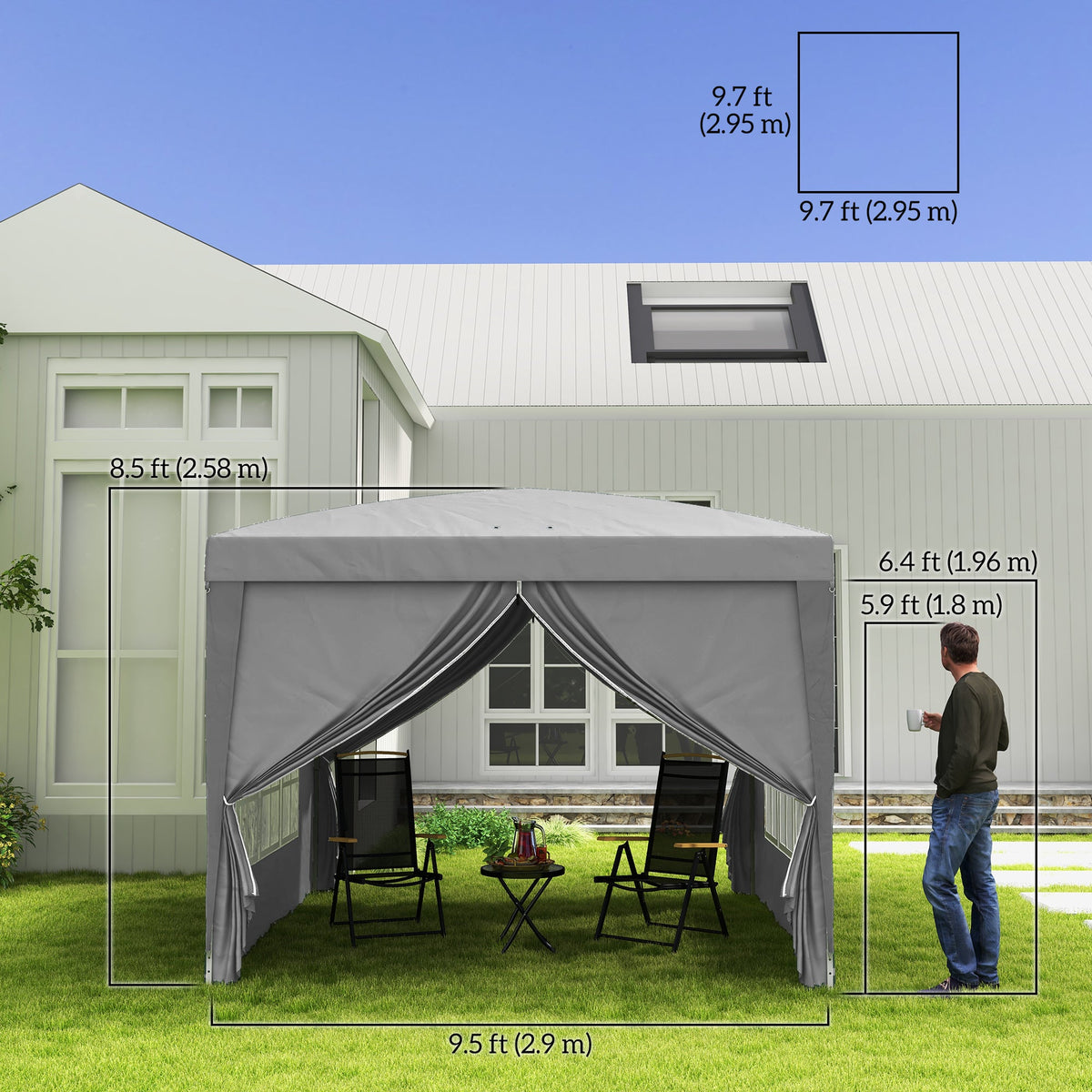 10' x 10' Outdoor Pop-Up Party Tent with Carry Bag, Light Grey — product view 5