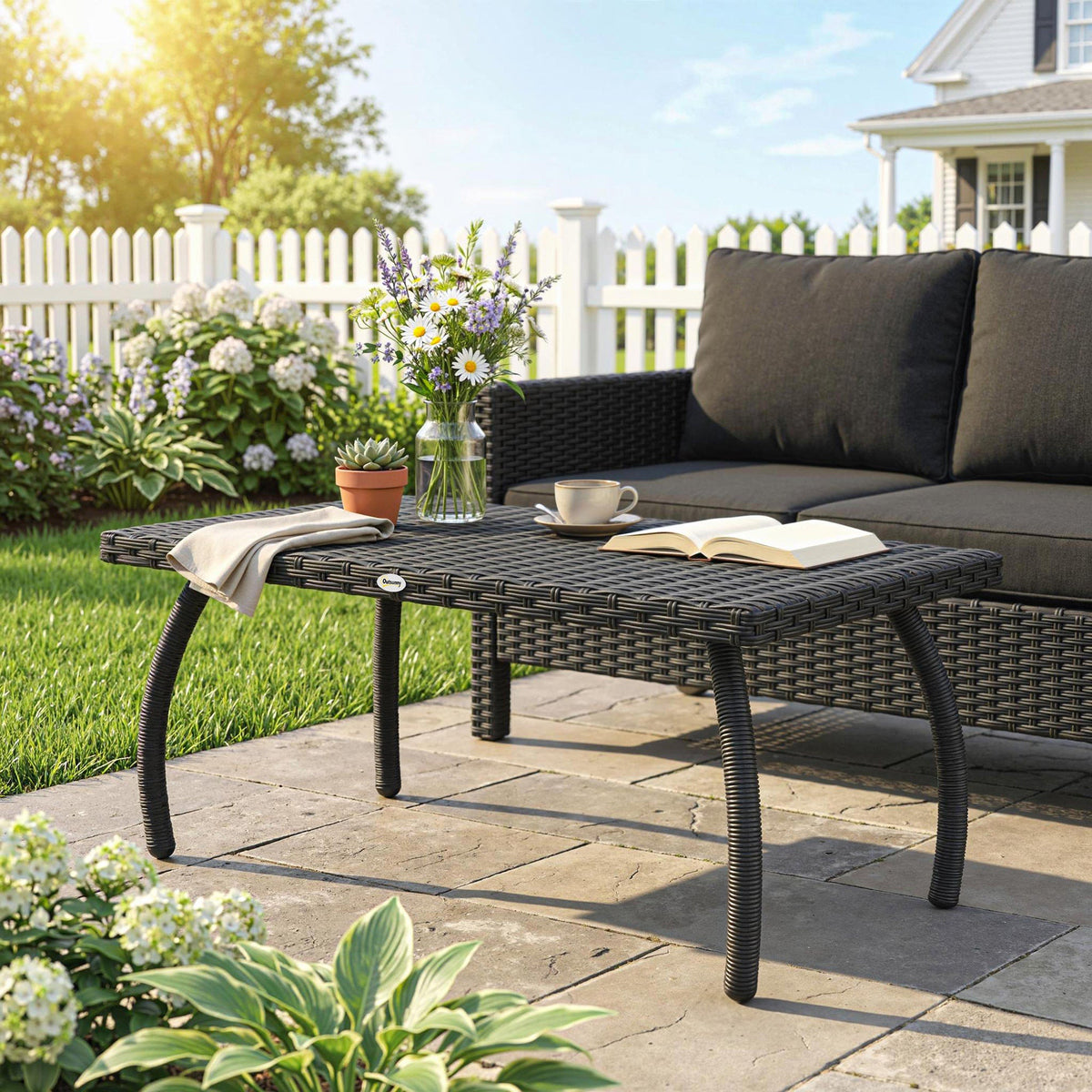 Rattan Garden Coffee Table with All-Weather PE Wicker, Black — product view 4