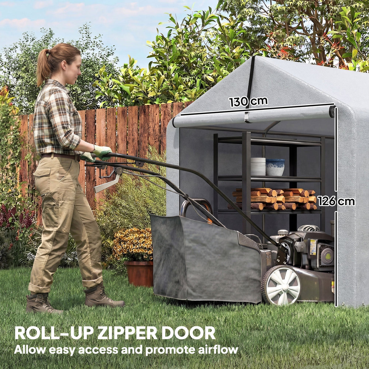 7' x 5' Portable Shed with Roll-up Zipper Door, Light Grey — product view 7