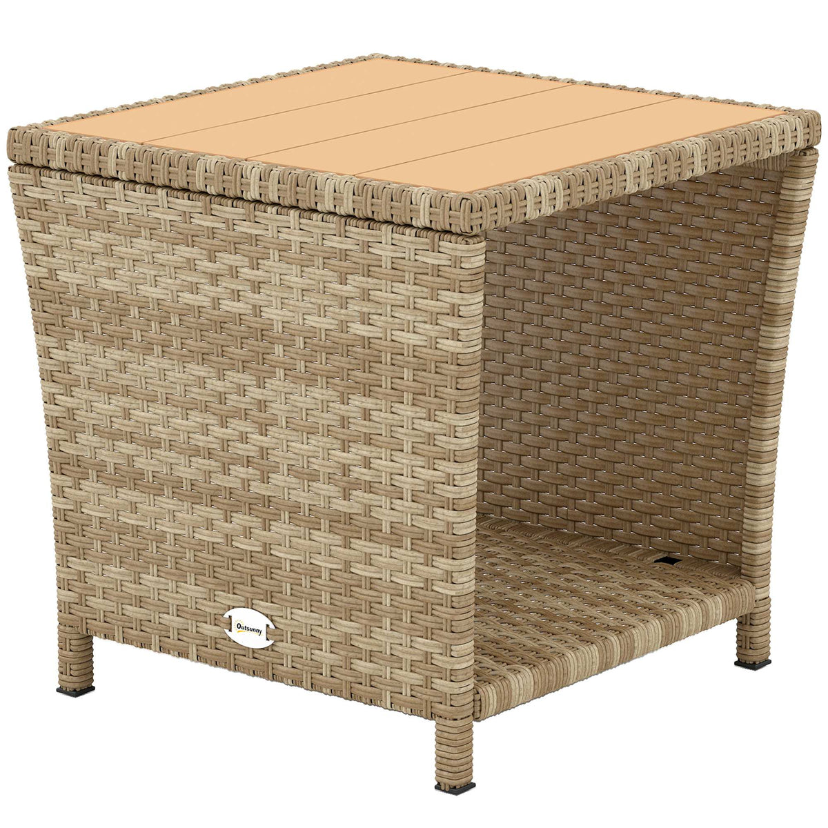 2-Tier PE Rattan Side Table with Storage Shelf, Khaki — product view 2