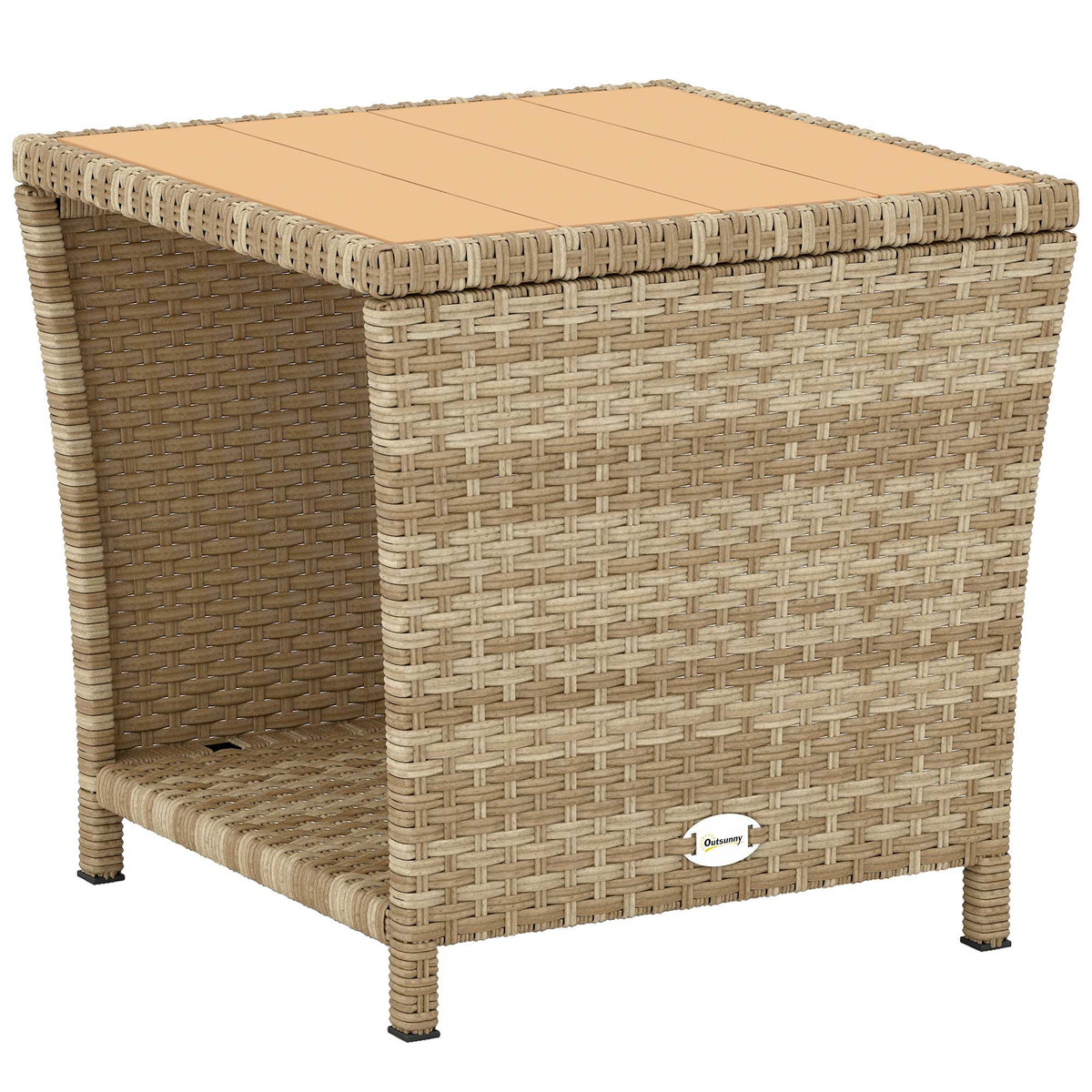 2-Tier PE Rattan Side Table with Storage Shelf, Khaki — product view 1